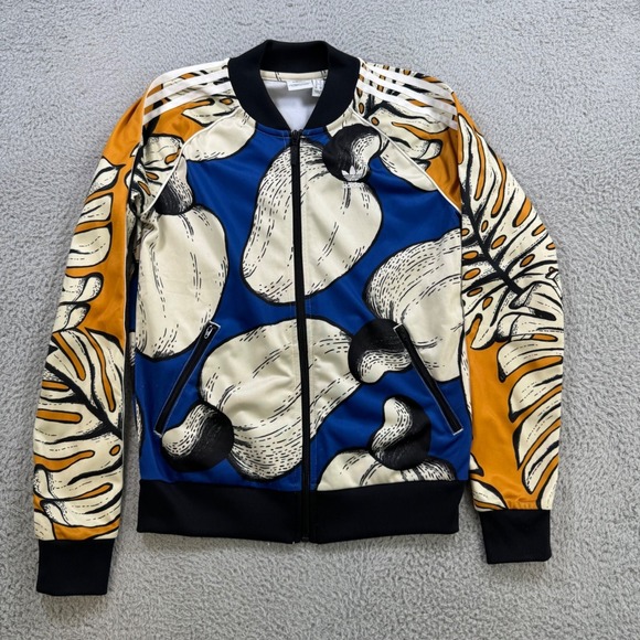 adidas Jackets & Blazers - Adidas Womens Tropical Cashew Print Track Jacket Blue Orange XS